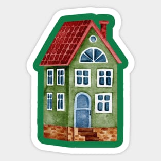 GREEN VILLAGE HOUSE WATERCOLOR Sticker